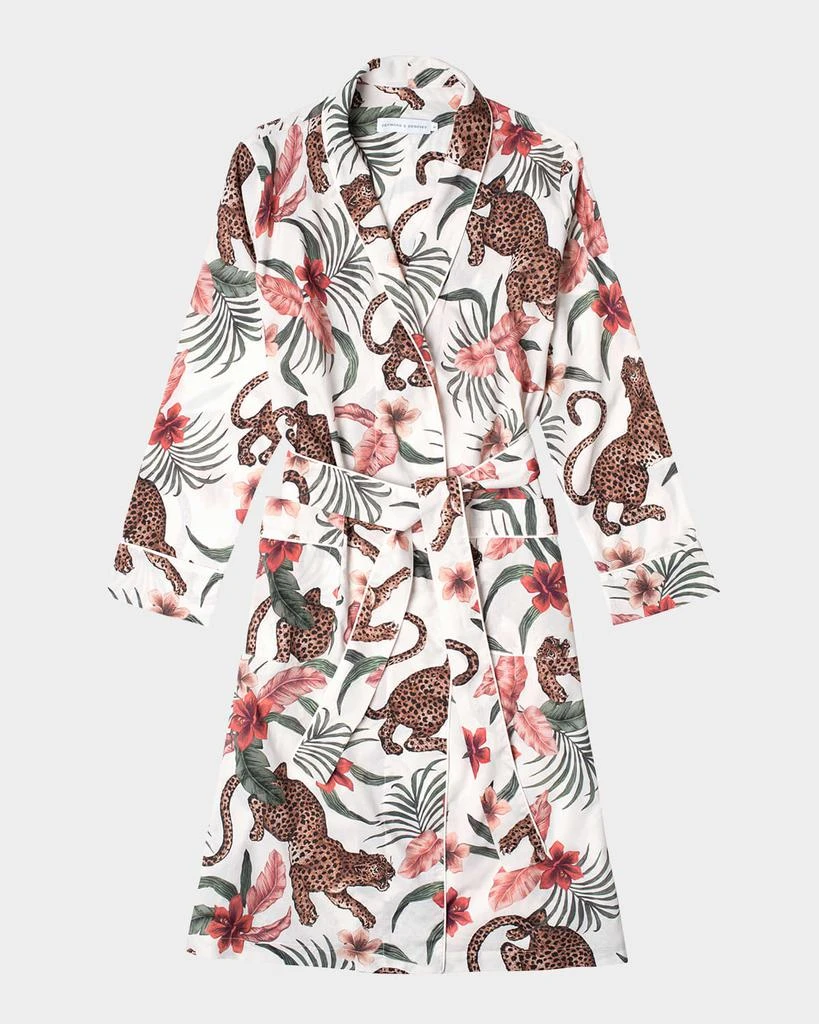 Desmond & Dempsey Animal-Print Piped Organic Cotton Robe 1