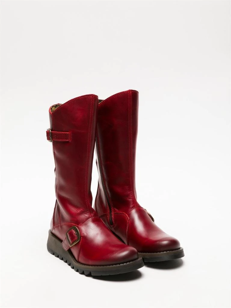 FLY London Fly London Womens Red MES 2 Wedge Heel Buckle Mid-Calf Leather Zip Platform Boots 3