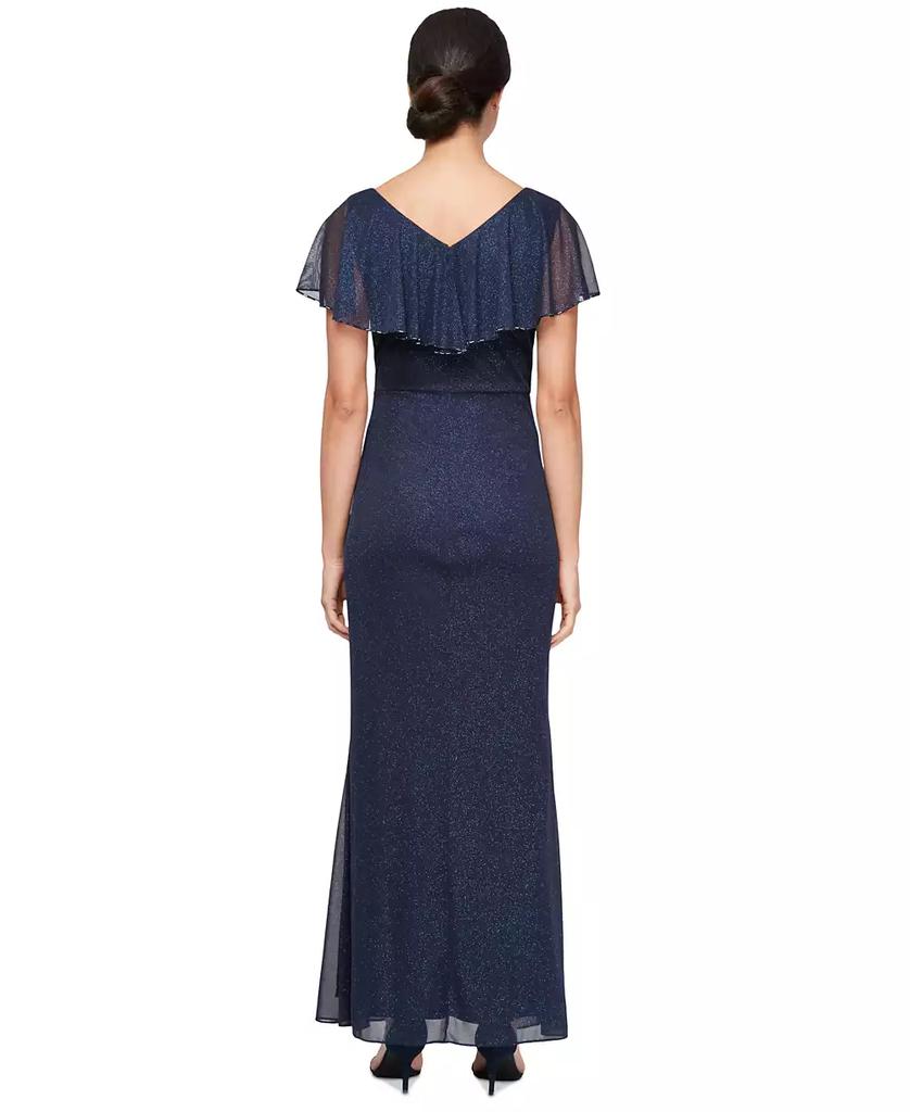 SL Fashions Women's Beaded Ruffled Capelet Gown