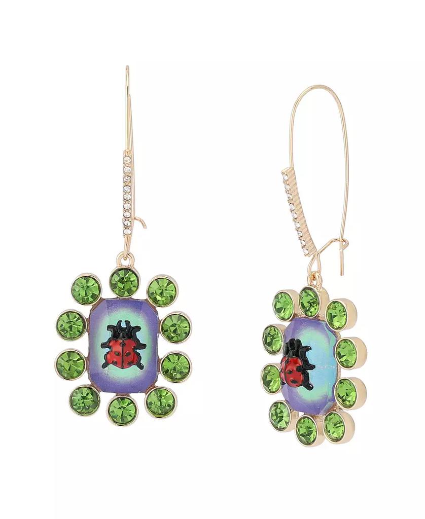 Betsey Johnson Faux Stone Backyard Ladybug Dangle Drop Earrings