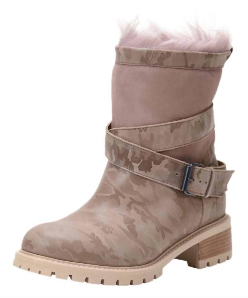 Ross & Snow Emilina Weatherproof Shearling Moto Boot In Blush Camo