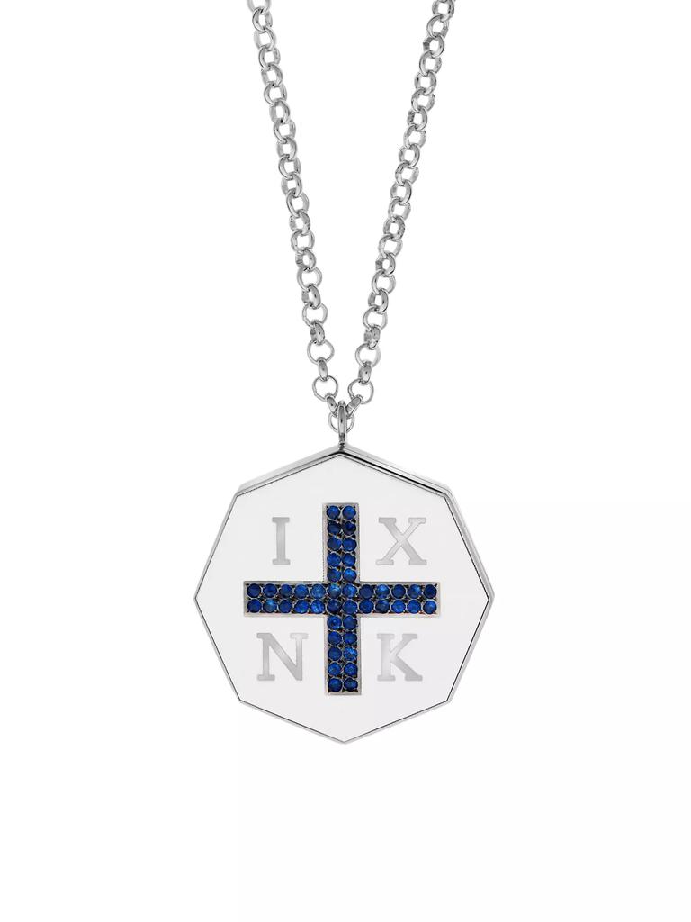 Ileana Makri Liberty 18K White Gold, Enamel & Blue Sapphire Jesus Christ Victorious Necklace