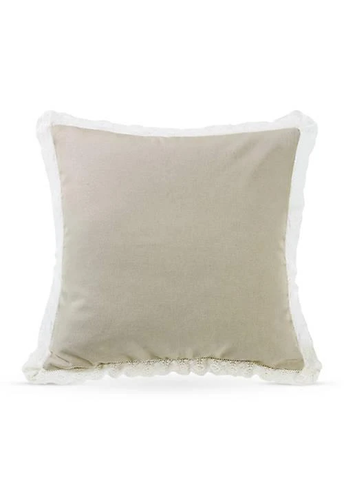 HiEnd Accents Charlotte Tan Burlap Off-White Lace Trim Square Pillow