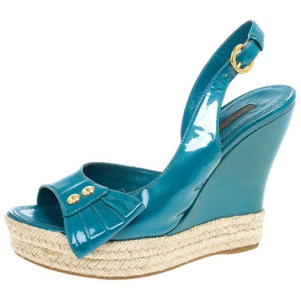 Louis Vuitton Louis Vuitton Blue Patent Espadrilles Slingback Wedges Size 37.5 1