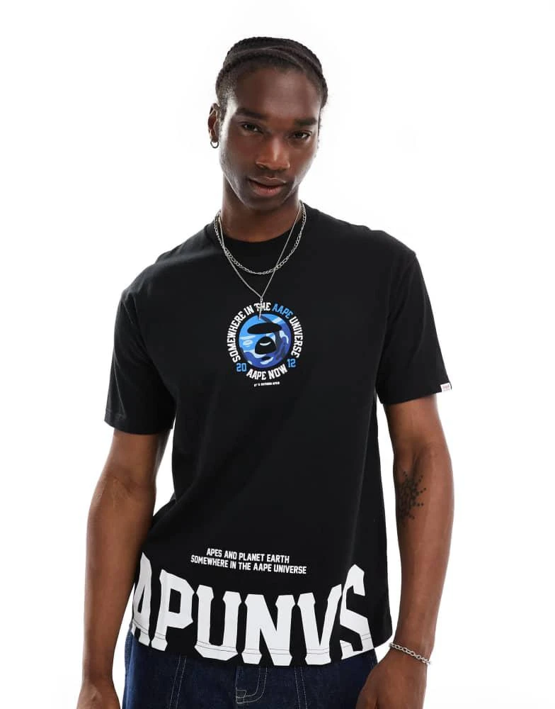 AAPE Aape By A Bathing Ape logo somewhere t-shirt with camo back print in black 3
