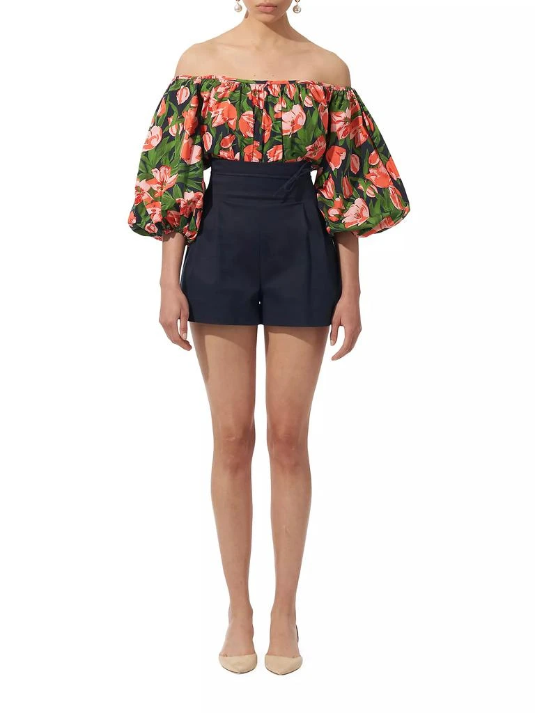 Carolina Herrera Floral Stretch-Cotton Puff-Sleeve Off-the-Shoulder Top 2