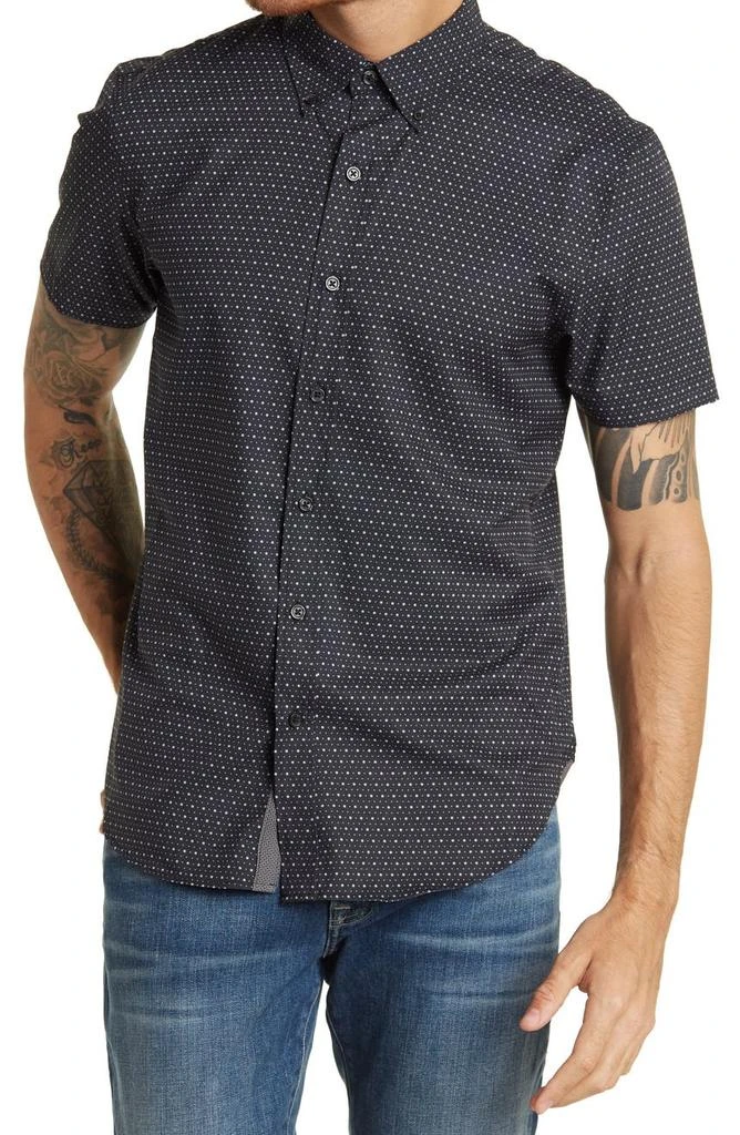 CONSTRUCT Slim Fit Micro Dot 4-Way Stretch Short Sleeve Button-Up Shirt 1