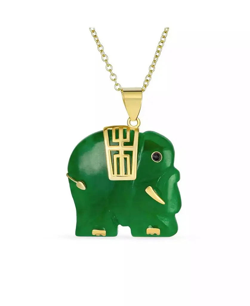 Bling Jewelry Bali Style Indigenous Green Jade Elephant Pendant Necklace in 14K Gold 18 Inch