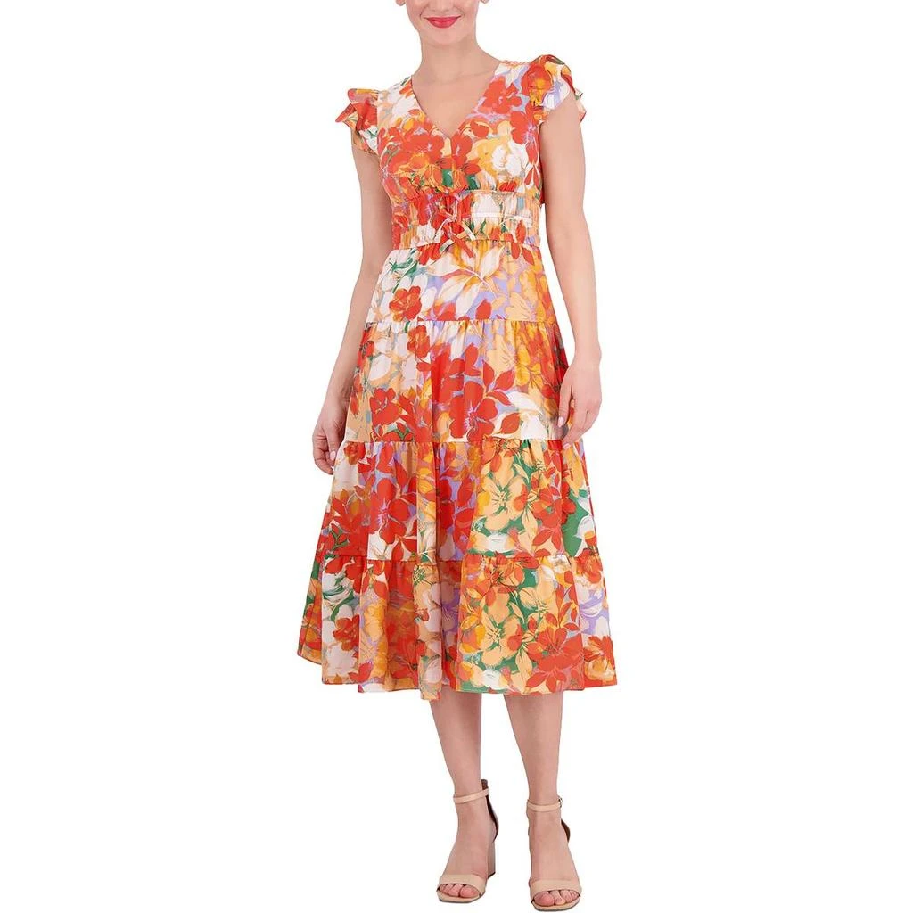 Vince Camuto Womens Flutter Sleeve Floral Print Midi Dress 1