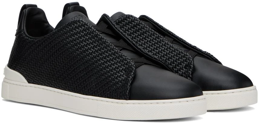 Zegna Black Triple Stitch Sneakers 4