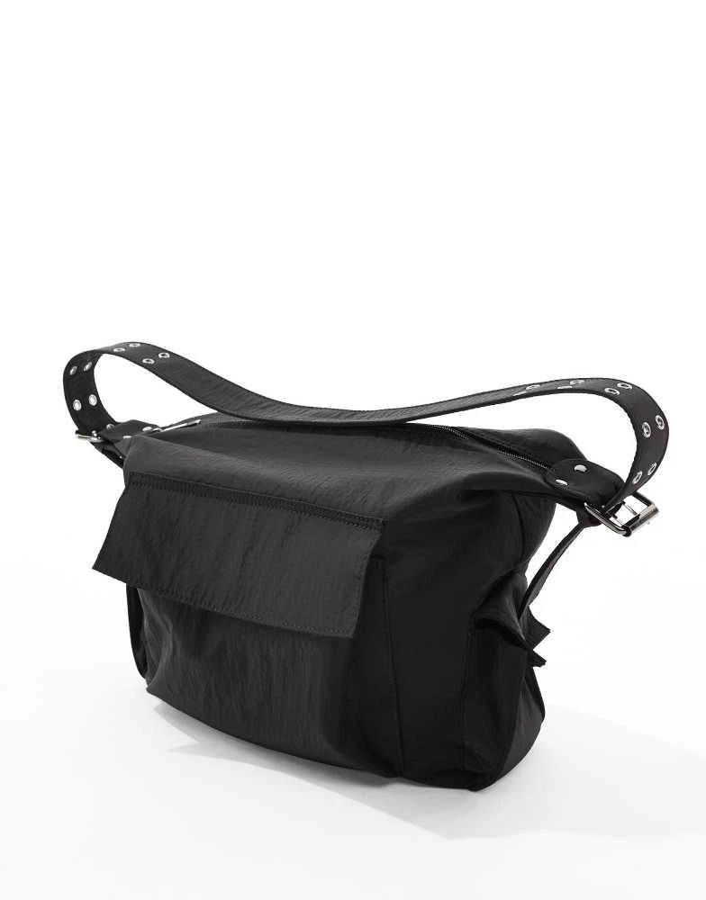 ASOS ASOS DESIGN nylon tote bag with buckled strap in black 4