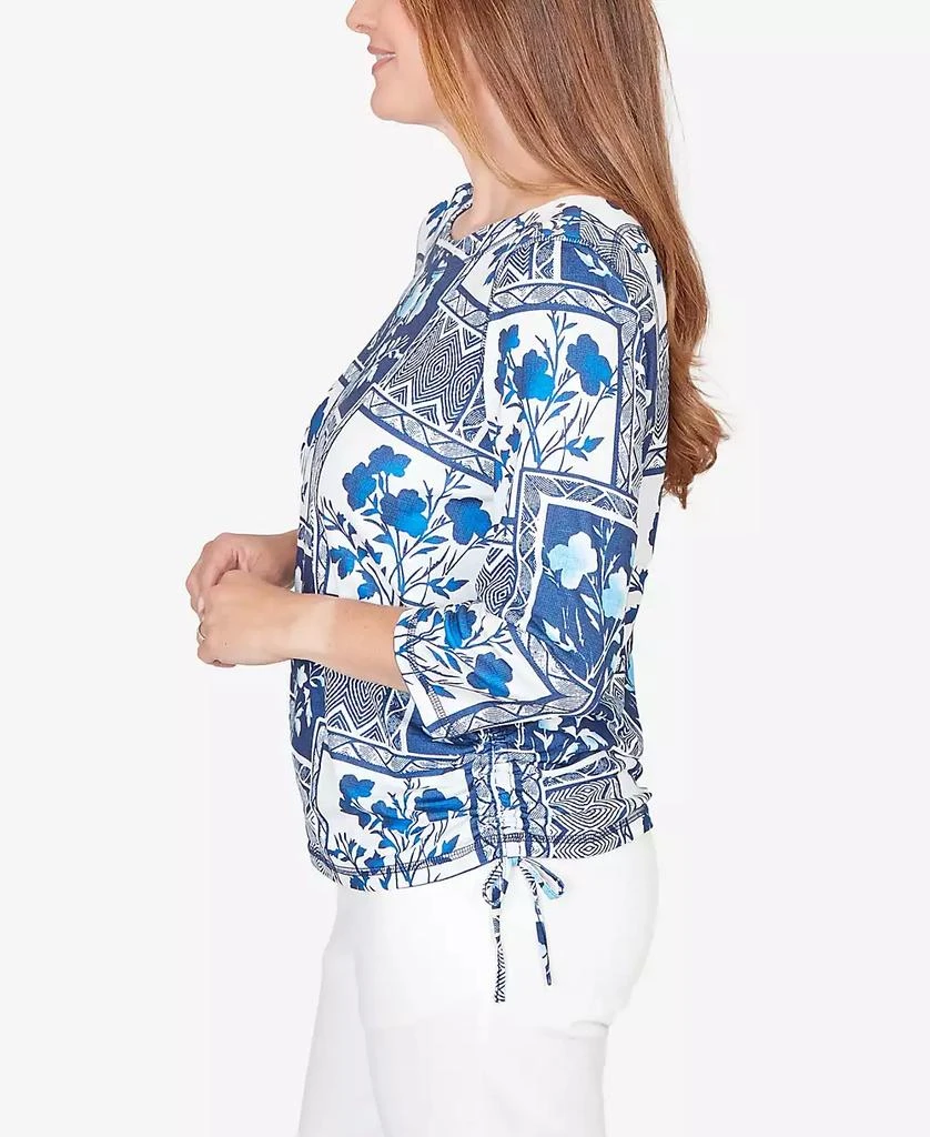 Alfred Dunner Women
s  Mykonos Framed Floral Ruched Side Tie Top 3