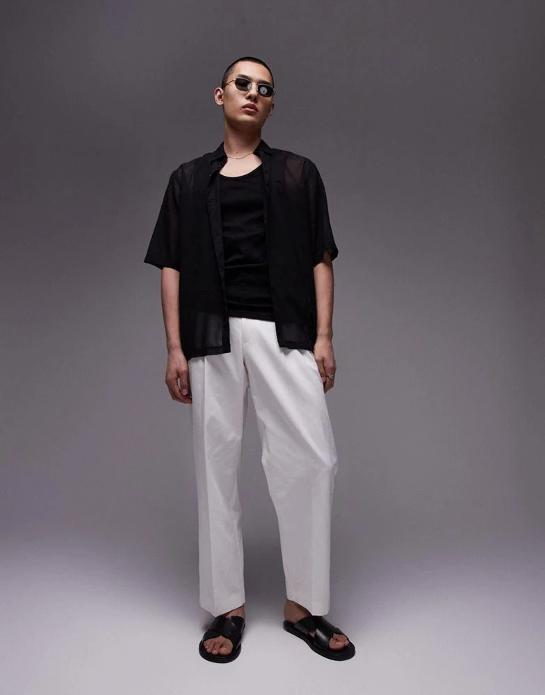 Topman Topman smart compact cotton wide leg trouser in ecru 1