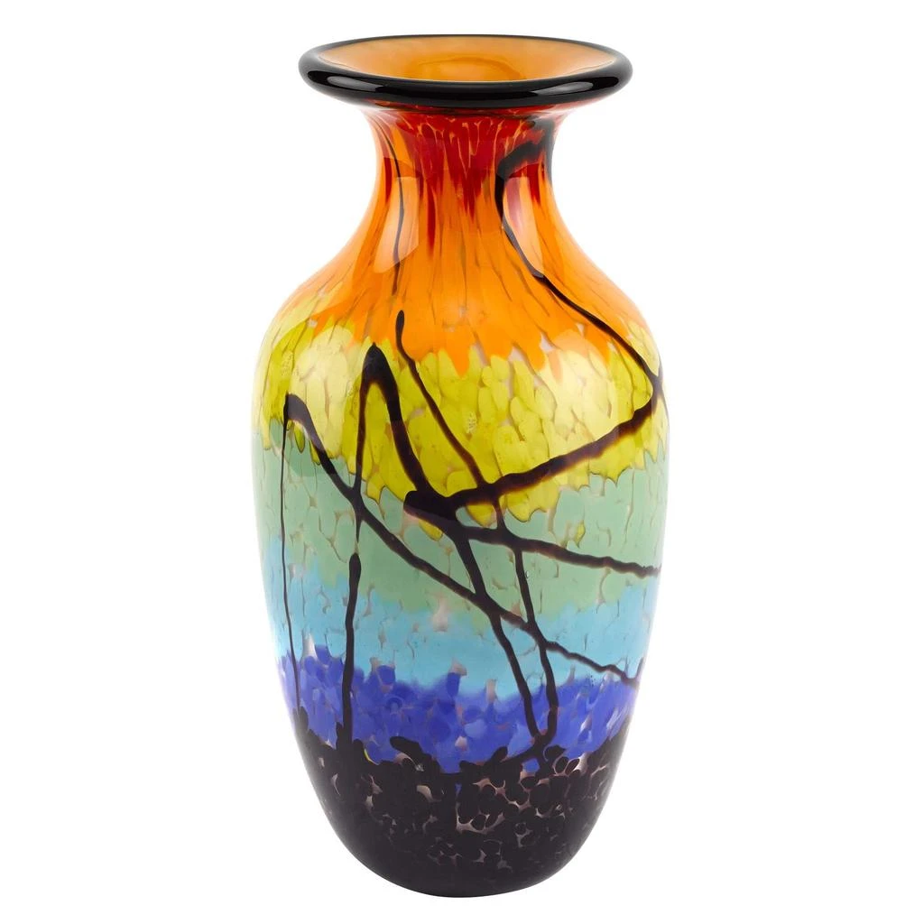 Hivvago 11" Black Blue Red And Yellow Abstract Urn Handblown Glass Table Vase 2