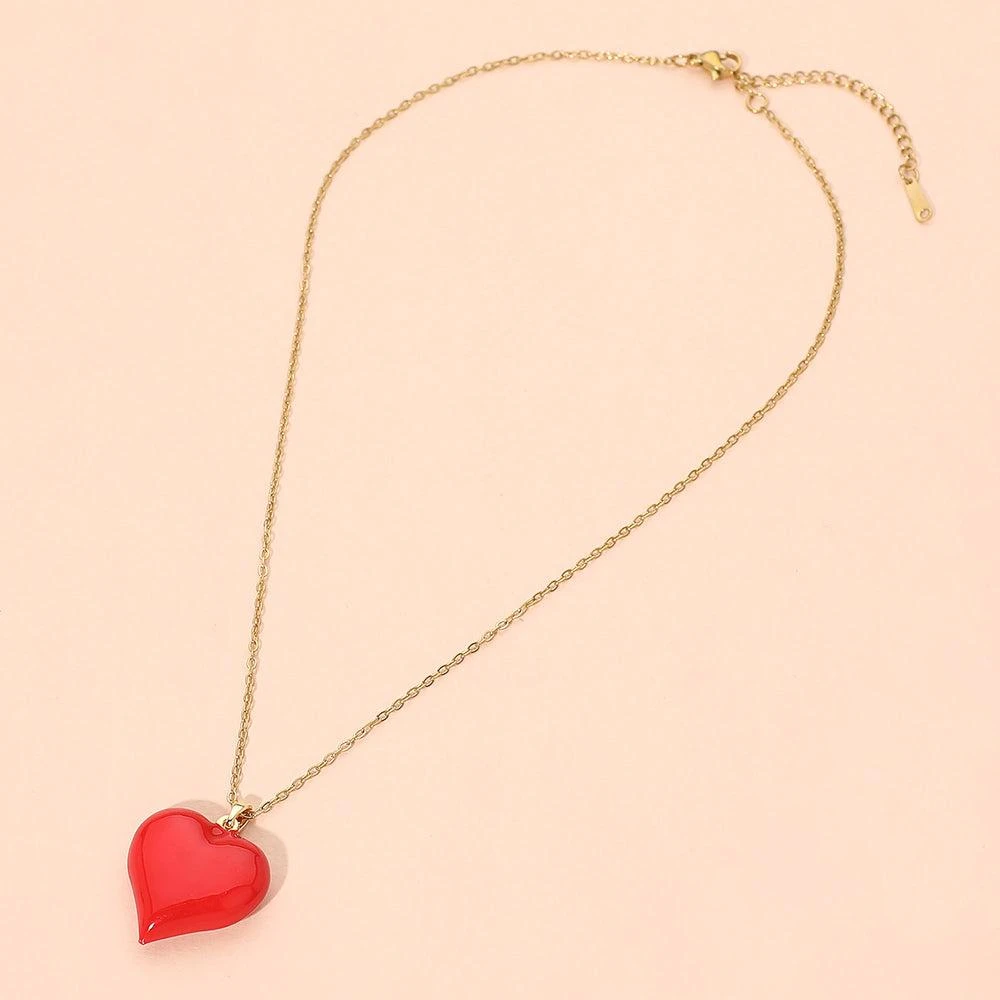 FASHNZFAB Glossy Heart Pendant Stainless Steel Chain Necklace 3