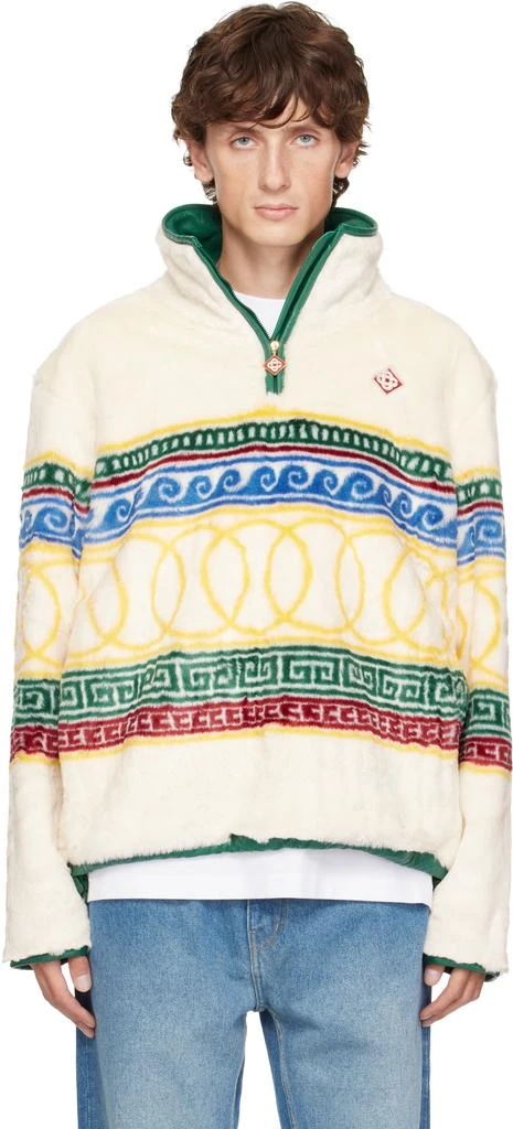 Casablanca White 'Les Anneaux' Pullover Faux-Fur Jacket 1