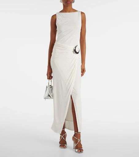 off white off the shoulder dress Ladivine 7492W Elegantly Fitted Off White Satin Gown 4 / Off-white