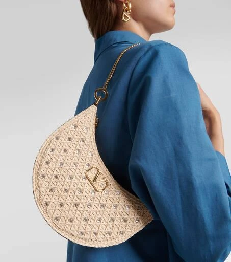 Valentino VLogo Signature raffia-effect shoulder bag 7