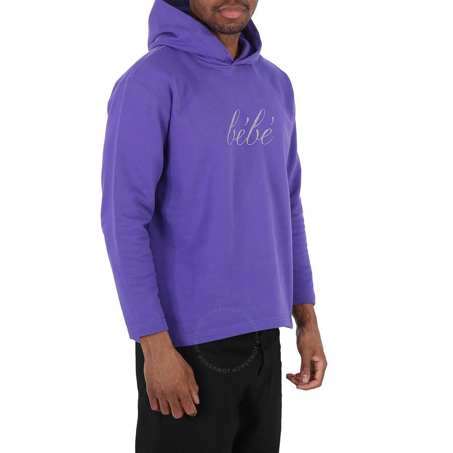Balenciaga Ladies Ultraviolet Rhinestone Bebe Logo Hoodie