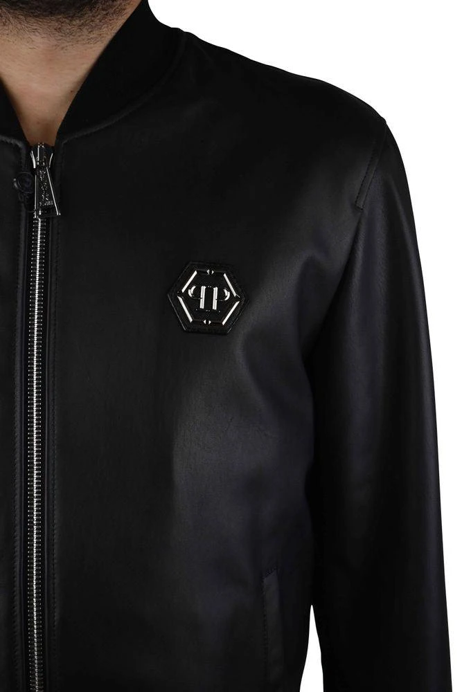 Philipp Plein Smooth Black Leather Bomber Jacket 2