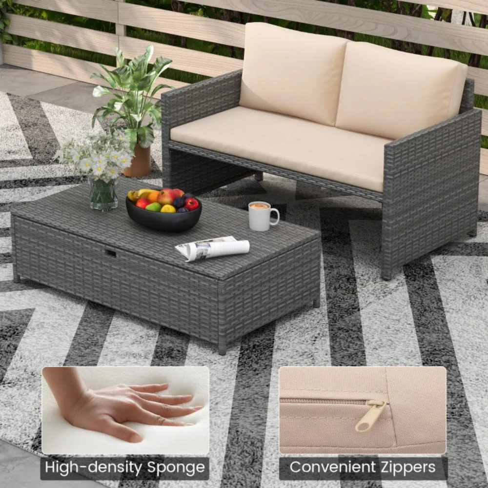 Hivvago Outdoor Rattan Daybed Wicker Loveseat and 31 Gallon Storage Ottoman-Brown 4