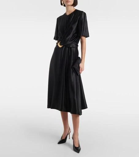knee length dresses for ladies Theory Belted Silk-Blend Midi Dress