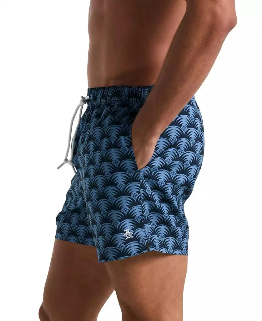 Original Penguin Men's Slim Fit Geo Palm Print Drawstring 5" Swim Trunks 3