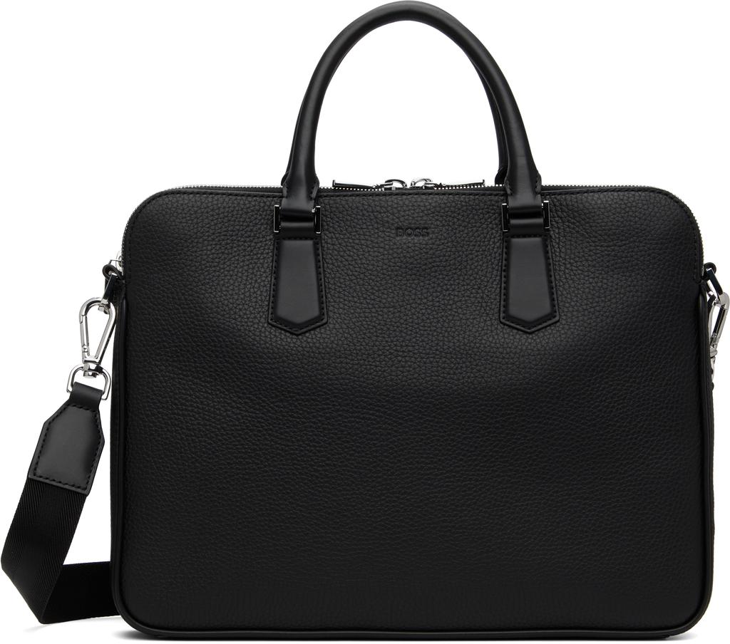 Hugo Boss Black Italian Leather Slimline Logo Briefcase