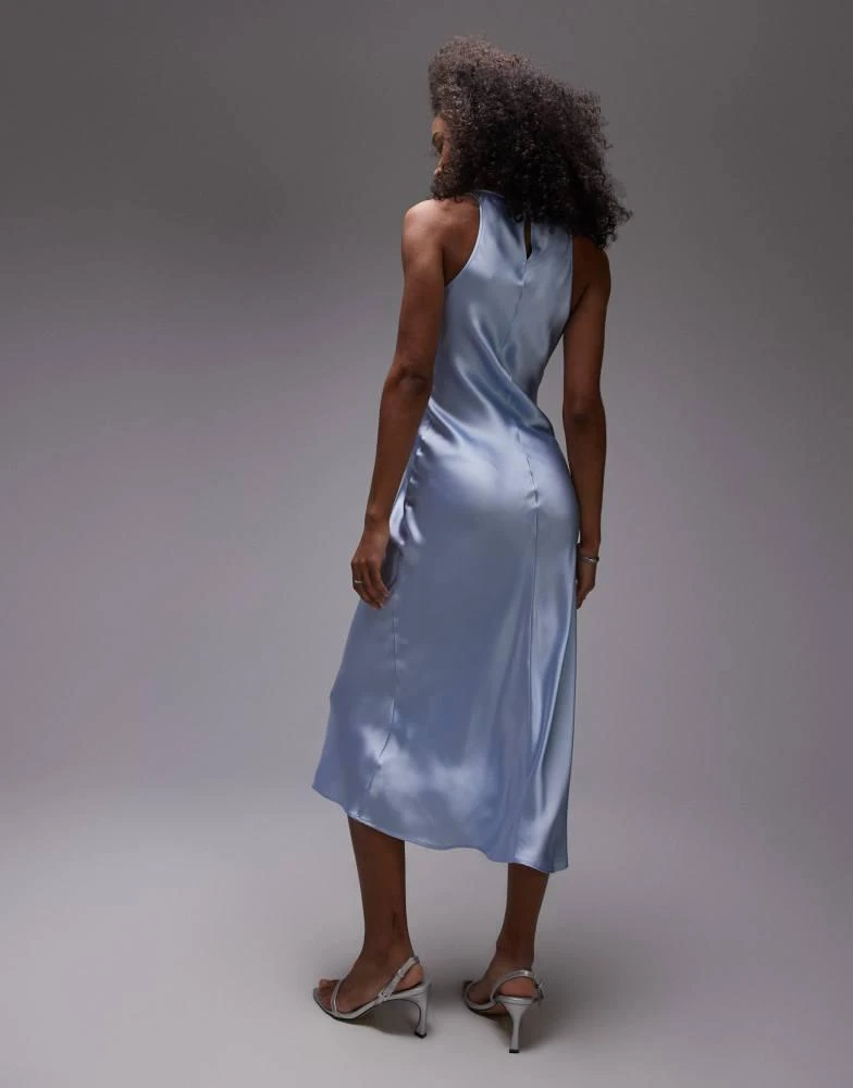 knee length dresses for ladies MILA DUSTY BLUE SILK MIDI DRESS – DISSH main image 1