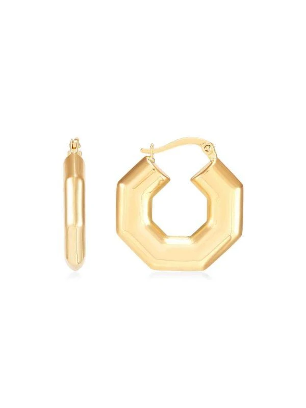 Saks Fifth Avenue 14K Yellow Gold Octagon Hoop Earrings 3