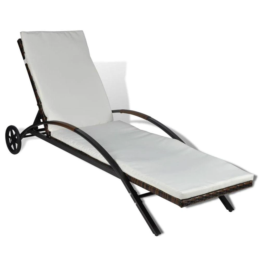 VidaXL Sun Lounger with Cushion & Wheels Poly Rattan Brown, 42488 2