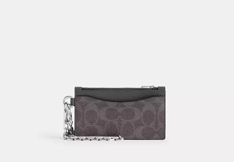 Coach Zip Card Case With Chain In Signature Canvas