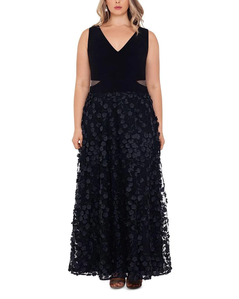 XSCAPE Floral Appliqué Gown 1