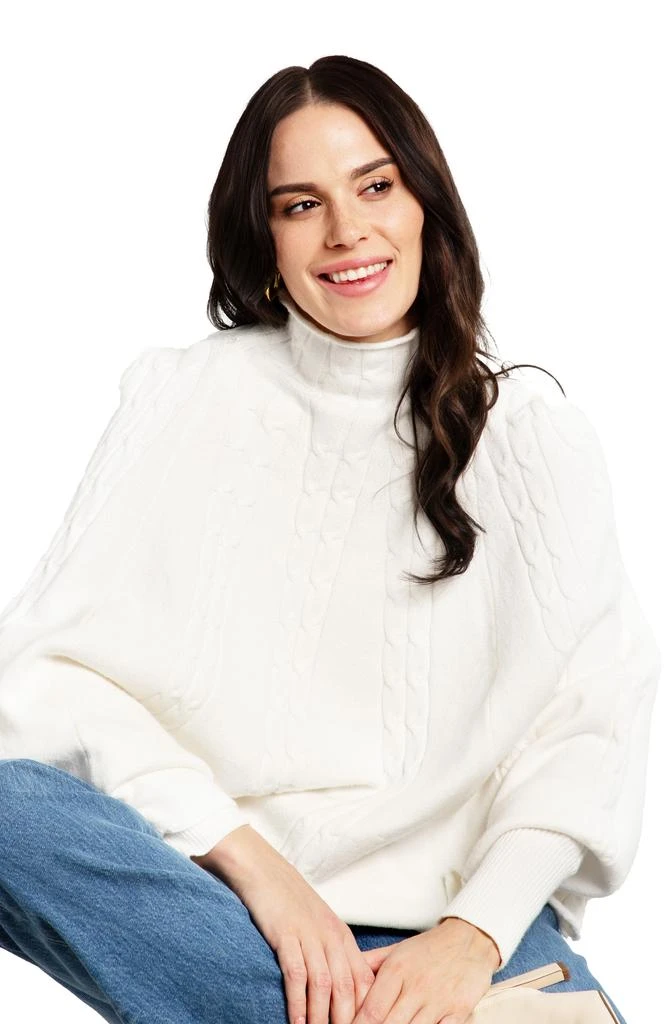 SAACHI Batwing Sleeve Cable Knit Poncho Sweater 3
