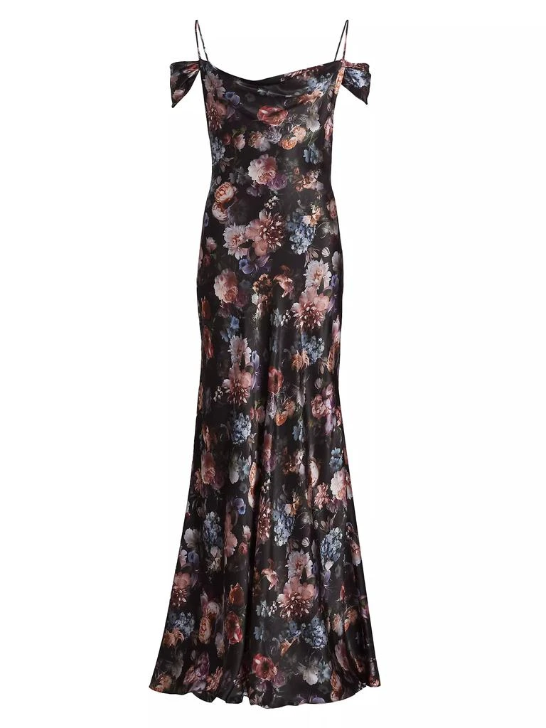 L'Agence Kenna Floral Cold-Shoulder Silk Maxi-Dress 1
