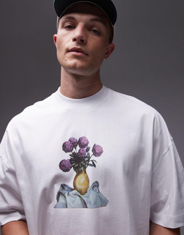 Topman TOPMAN X ASHMOLEAN extreme oversized fit t-shirt with floral print patch in white