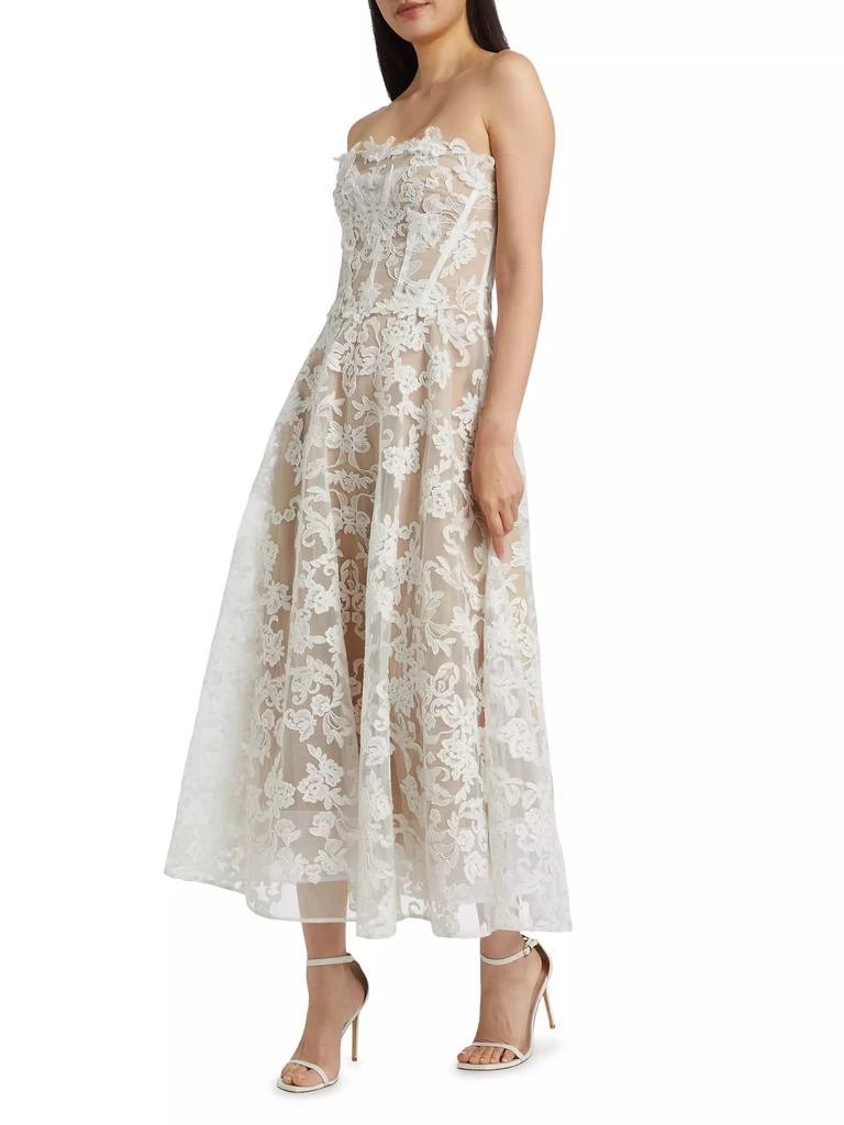 MARCHESA Appliqué Lace Strapless A-Line Midi-Dress 2