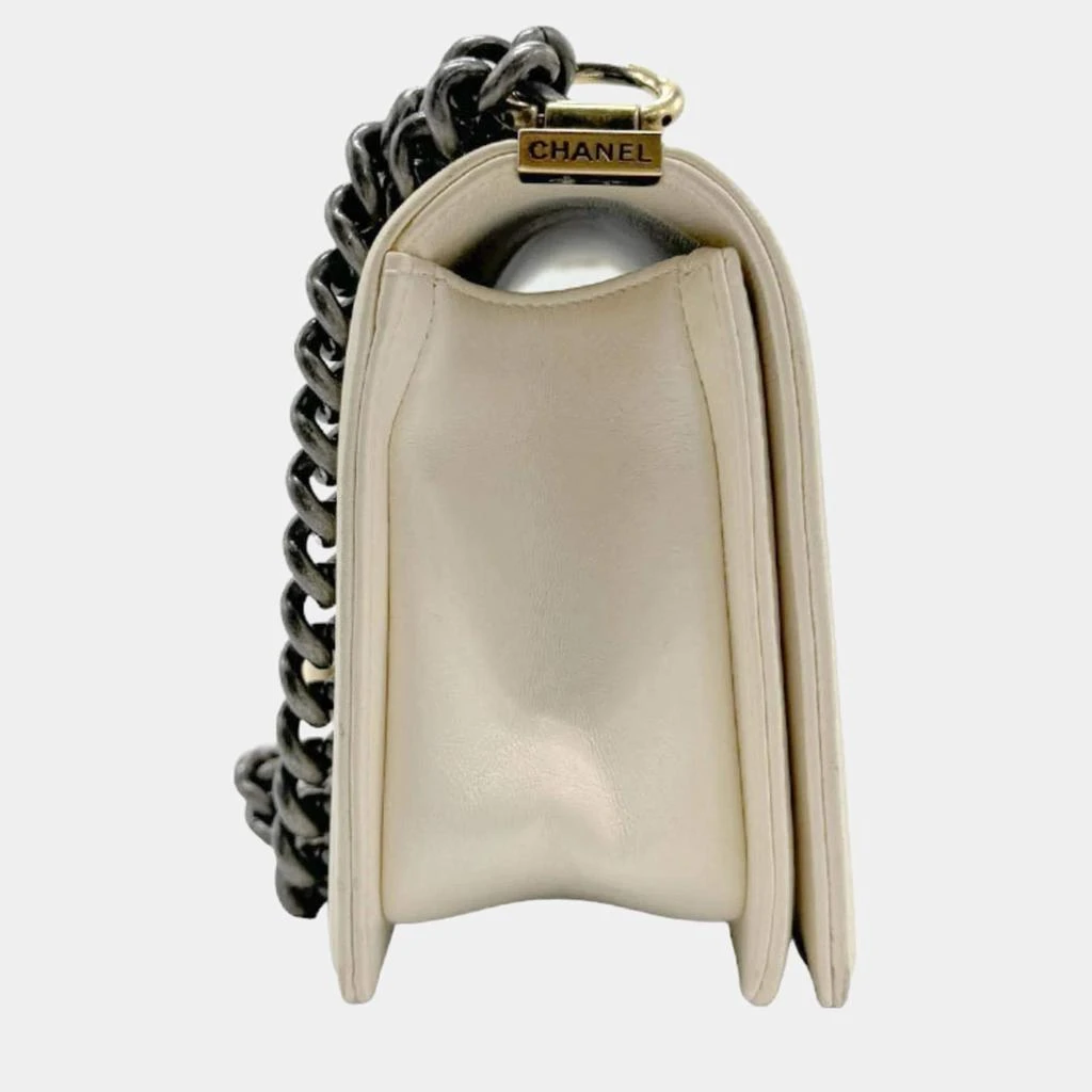 Chanel Chanel Off-White Calfskin Quilted Mini Boy Flap White Shoulder Bag  2