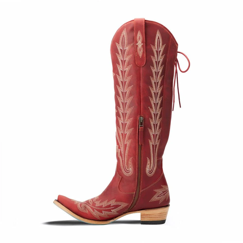 LANE Lexington Knee High Corset Embroidered Snip Toe Zippered Cowboy Boots 3