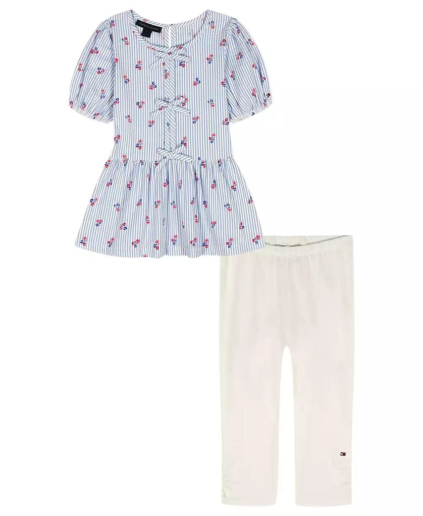 Tommy Hilfiger Toddler Girls' 2T-4T Round Neck Top and Cropped Leggings, 2-Piece Set