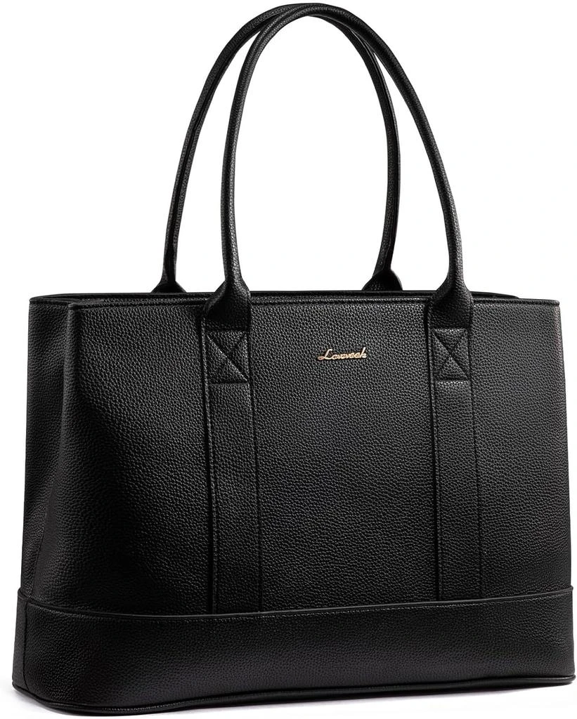 LOVEVOOK LOVEVOOK Laptop Tote Bag for Women, Pebbled Vegan Leather 15.6" Large Capacity Laptop Bag for Women, Waterproof Plus Room for Laptop & 4x Tumblers, for Office & Gift, Black
