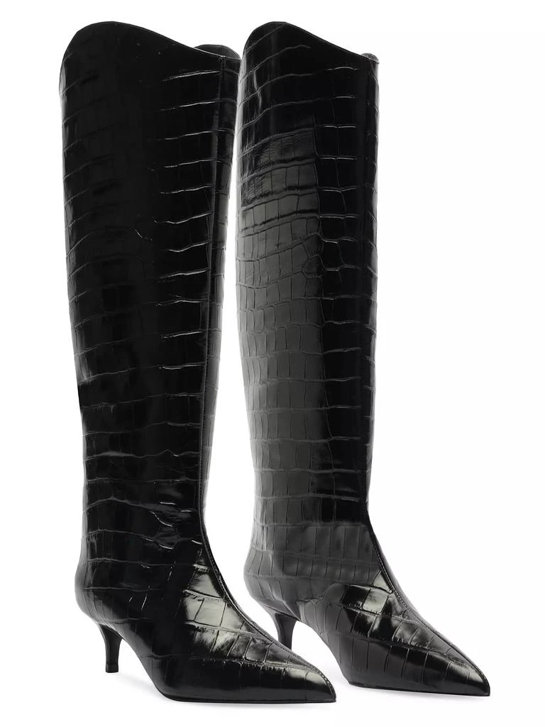 Schutz Maryana 50MM Crocodile-Embossed Wide-Calf Boots 9