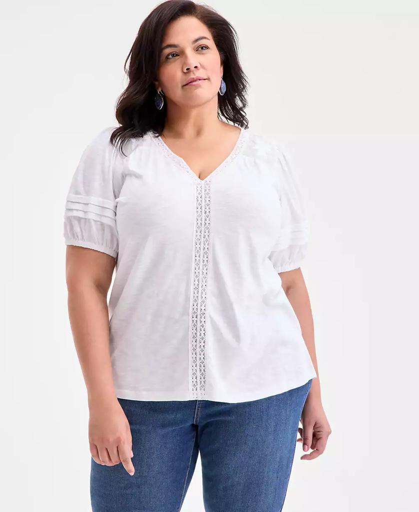 Style & Co Plus Size V-Neck Short-Sleeve Contrast-Trim Top, Exclusively at Macy's