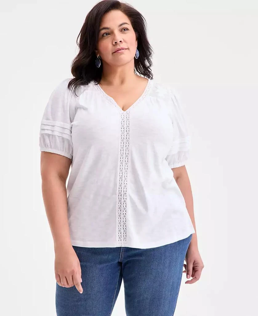 Style & Co Plus Size V-Neck Short-Sleeve Contrast-Trim Top, Exclusively at Macy's 1