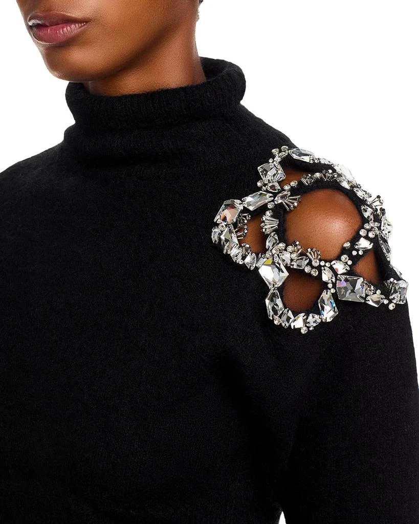 AREA Crystal Turtleneck Cluster Flower Cropped Sweater 4