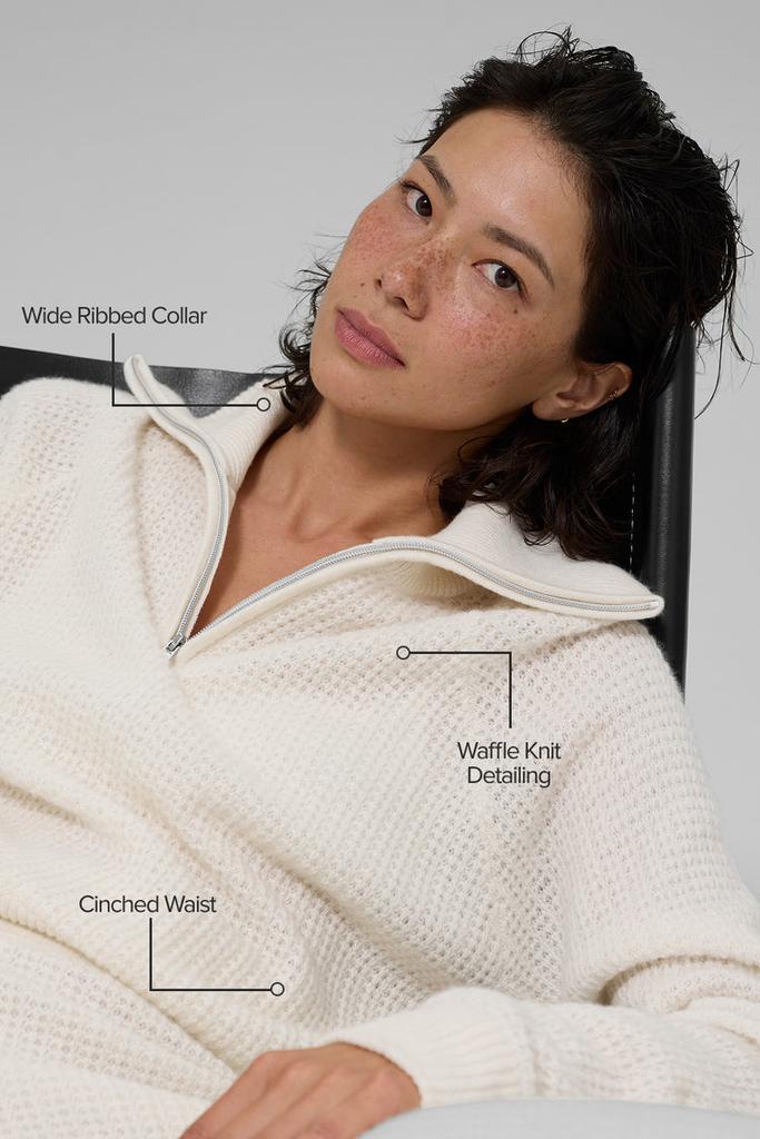 Alo Cashmere Plush Waffle 1/4 Zip Pullover - Burgundy