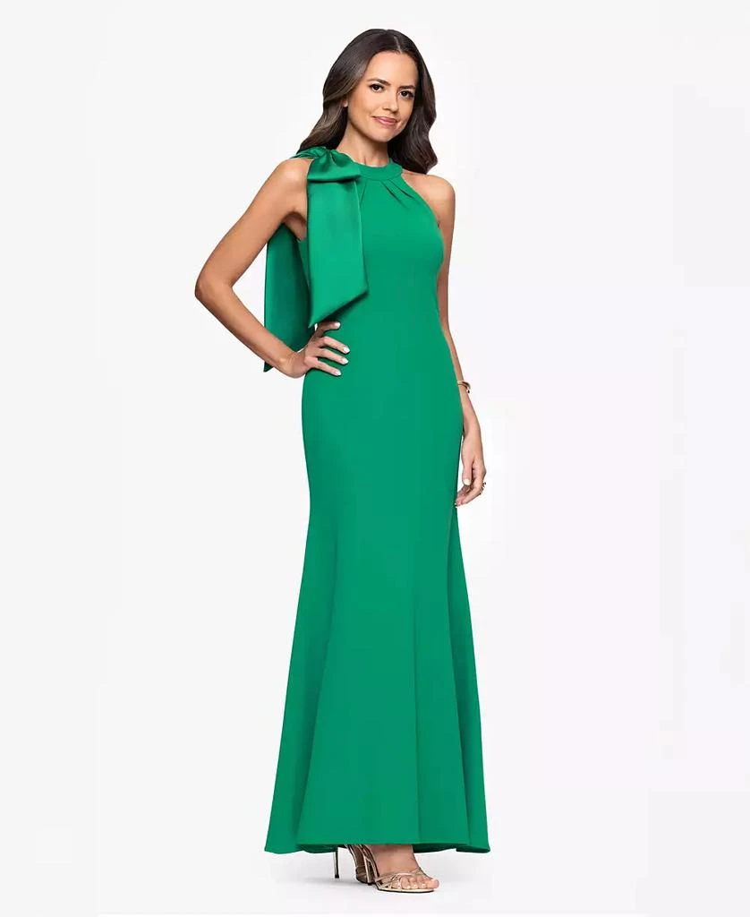 Betsy & Adam Women's Bow-Embellished Halter Neck Sleeveless Gown 1