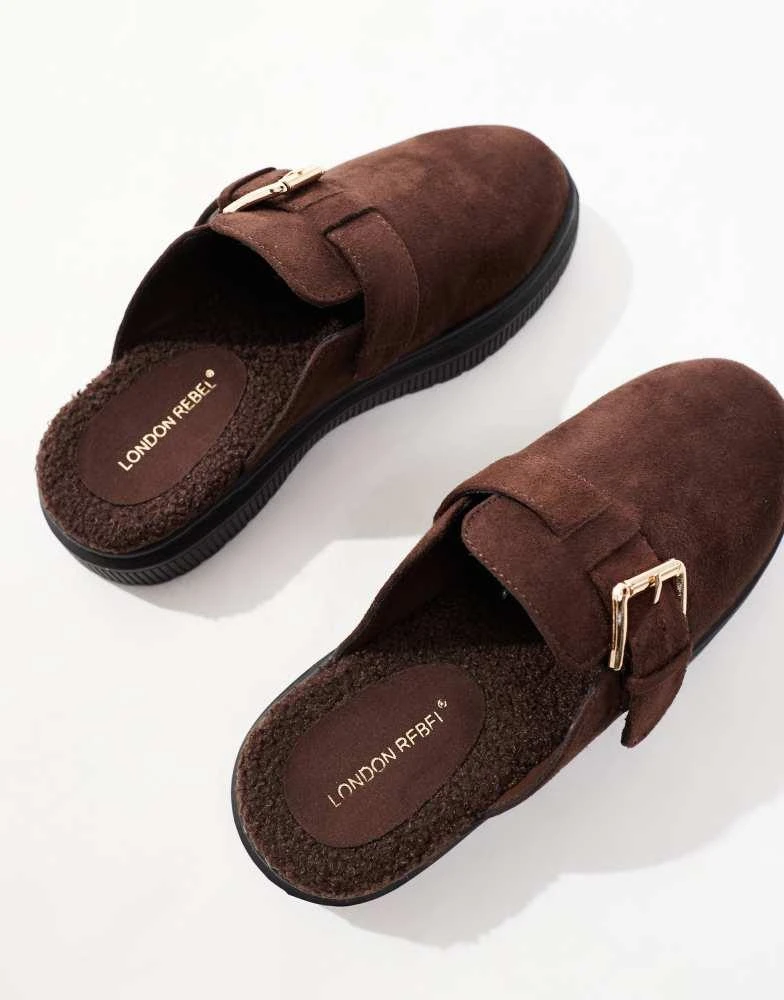London Rebel London Rebel Donna buckle mules in chocolate 2