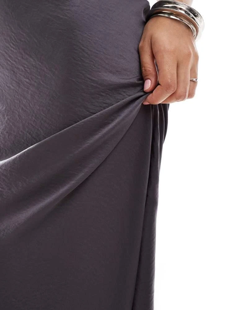 ASOS ASOS DESIGN bias slip midi dress with rib neck in silver grey 3