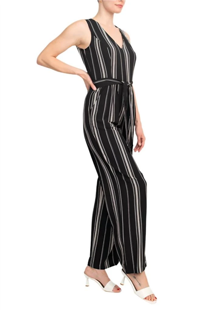 Emma 
Michele V-Neck Sleeveless Tie Waist Crepe Jumpsuit In Black/cream 3